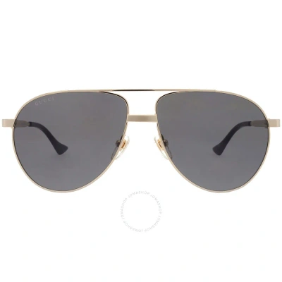Gucci Grey Smoke Pilot Men's Sunglasses Gg1440s 001 59 In Gold / Grey