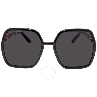 Gucci Grey Square Ladies Sunglasses Gg0890s 001 55 In Black / Grey