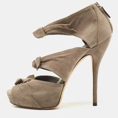 Pre-owned Gucci Grey Suede Bow Ankle Strap Sandals Size 38