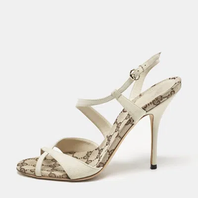 Pre-owned Gucci Grey Suede Slingback Sandals Size 38.5
