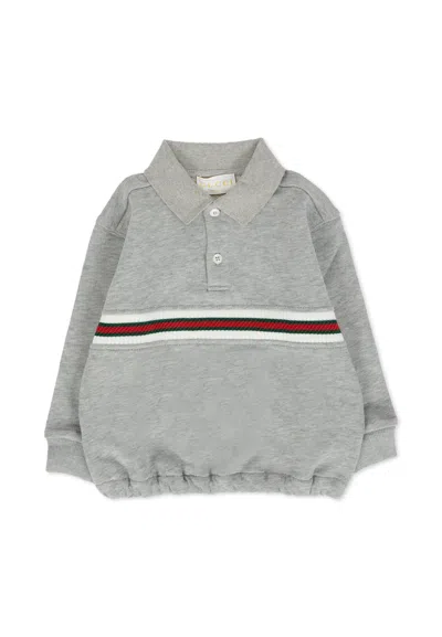 Gucci Grey Sweatshirt For Baby Boy With Web Detail In Gray