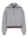 Gucci Grey Sweatshirt With Half Zip Closure And Web Detail On The Waist In Jersey Woman In Multicolor