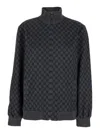 Gucci Grey Sweatshirt With High Neck And All-over Gg Print In Tech Fabric Woman In Black