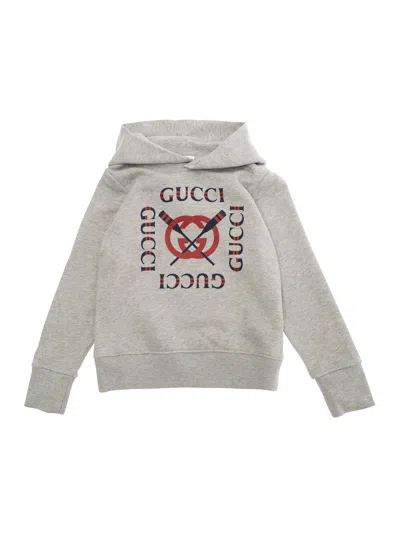 Gucci Kids' Grey Sweatshirt With Hood And Logo On The Front In Cotton Boys In Gray