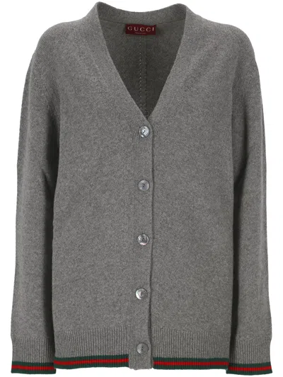 Gucci Grey V Neck Button Sweater In Gray