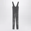 Gucci Grey Velvet Jumpsuit With Crystal Gg Embroidery Women In Gray