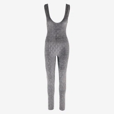 Gucci Stretch Chenille Jumpsuit With All-over Crystals In Gray