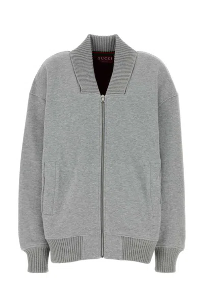 Gucci Grey V-neck Full Sleeves Sweatshirt In Gray