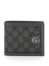 Gucci Grey Wallet With Gg Supreme Motif And Metallic Double G Logo In Fabric And Leather Man In Multicolor