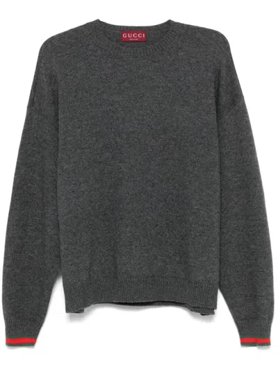 Gucci Grey Web Detail Wool Sweater