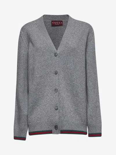 GUCCI GREY WOOL AND CASHMERE WEB CARDIGAN