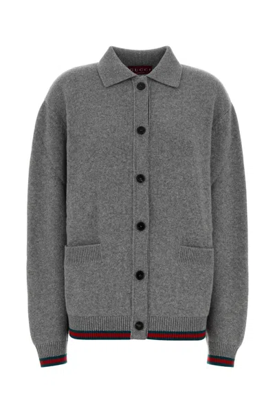 Gucci Grey Wool Blend Oversize Cardigan In Gray