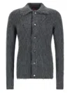 Gucci Men Grey Cardigan With Classic Collar And Brushed Effect In Mohair Blend Woman In Gray