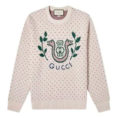 Gucci Grey Wool Harp Jacquard Sweater For Men White In Multi