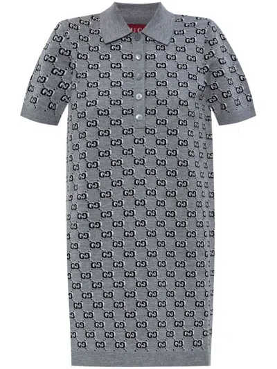 Gucci Grey Wool Jacquard Polo Dress