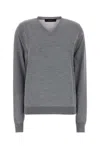 Gucci Grey Solid V Neck Sweater In Gray