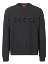 Gucci Grey Crewneck Sweater With Logo Lettering Embroidery On The Front In Wool Man In Gray