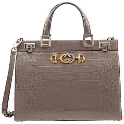 Pre-owned Gucci Grey Zumi Medium Top Handle Bag In Crocodile Effect 564714 Ev40x 1275