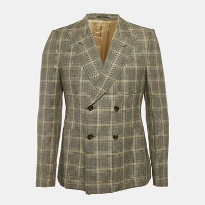 Pre-owned Gucci Grey/beige Check Pattern Wool Blend Double Breasted Jacket M In Gray
