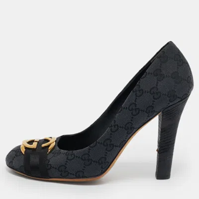 Pre-owned Gucci Grey/black Gg Canvas Interlocking Logo Round Toe Pumps Size 40.5