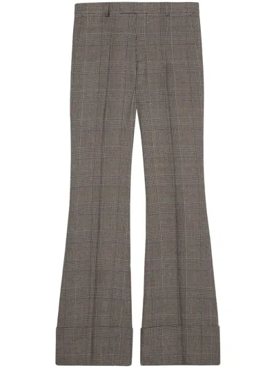 Gucci Prince Of Wales Wool Linen Trouser In Grey