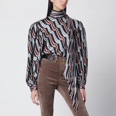 Gucci Grey/brown Printed Silk Twill Blouse In Gray