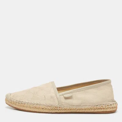 Pre-owned Gucci Grey/cream Gg Canvas And Leather Slip On Espadrille Flats Size 39