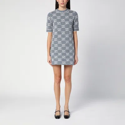 Gucci Grey/ivory Gg Pattern Mini Dress In Black