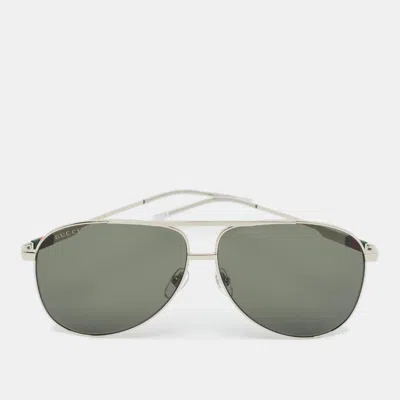 Pre-owned Gucci Grey/silver Tone Gg1677s Web Aviator Sunglasses In Gray