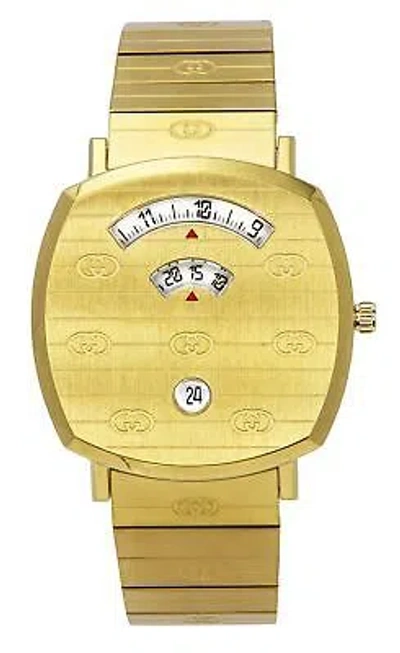 Pre-owned Gucci Grip Gold Tone Stainless Steel Gold Dial Quartz Ya157409 Unisex Watch