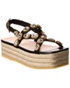 Gucci Grosgrain & Leather Platform Sandal In Black
