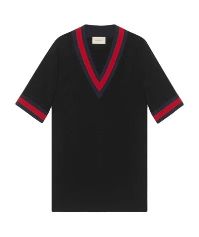 Gucci Grosgrain-trimmed Striped Dress In Black