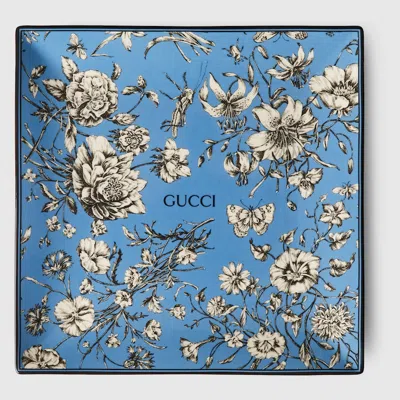 Gucci Flora Sketch Print Large Trinket Tray In Blue