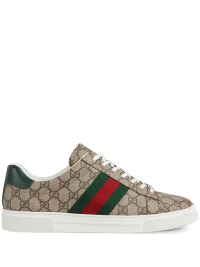 Gucci Gg Supreme Fabric Ace Sneakers In Brown