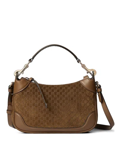 Gucci B Small Leather Shoulder Bag In Brown