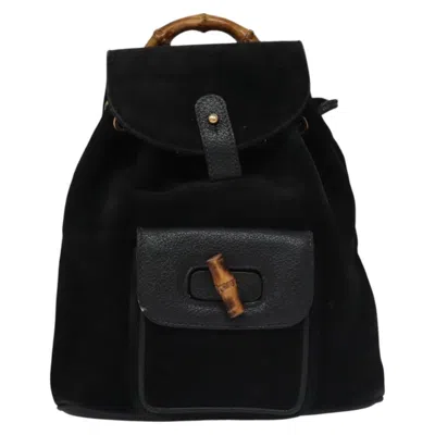 Pre-owned Gucci Bamboo Backpack Daim Black Suede Backpack Bag ()