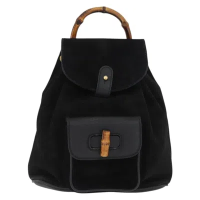 Pre-owned Gucci Bamboo Backpack Daim Black Suede Backpack Bag ()