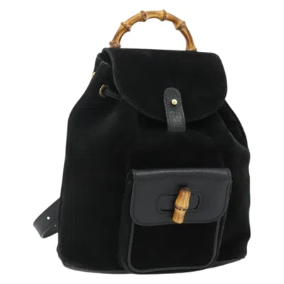 Pre-owned Gucci Bamboo Backpack Daim Black Suede Backpack Bag ()