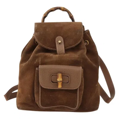 Pre-owned Gucci Bamboo Backpack Daim Brown Suede Backpack Bag ()