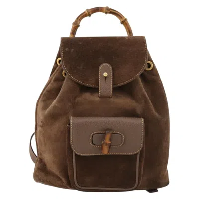 Pre-owned Gucci Bamboo Backpack Daim Brown Suede Backpack Bag ()