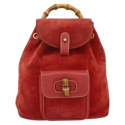Pre-owned Gucci Bamboo Backpack Daim Red Suede Backpack Bag ()