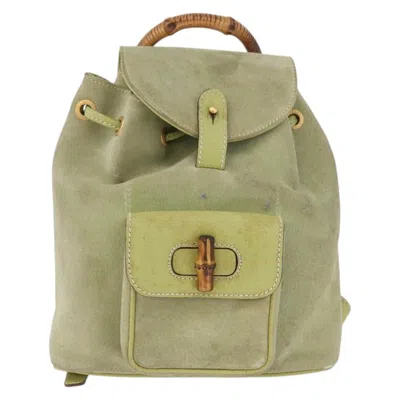 Pre-owned Gucci Bamboo Daim Green Suede Backpack Bag ()
