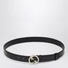 Gucci Smooth Leather Mini Belt With Adjustable Fit And Gold-colored Buckle In Black