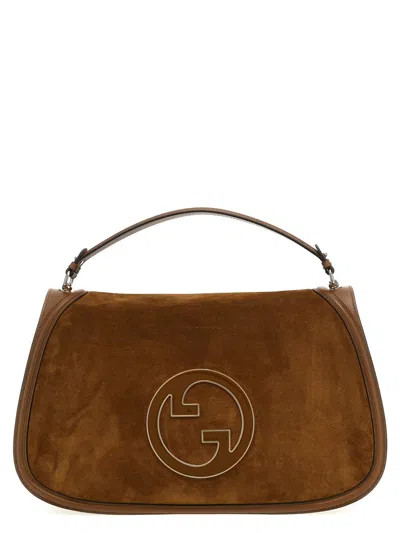 Gucci Large Structured Suede Handbag With Top Handle In Brown