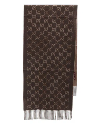 Gucci Cashmere Jacquard Logo Scarf In Brown