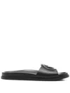 Gucci G Cut Leather Flat Sandals In Black