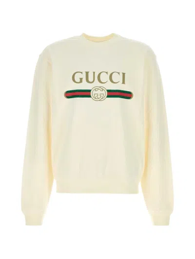 Gucci Fake Logo Crewneck Cashmere Blend Sweatshirt In Brown