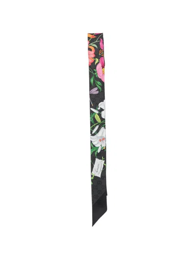 Gucci Flora Silk Foulard Floral Print Pointed In Multi
