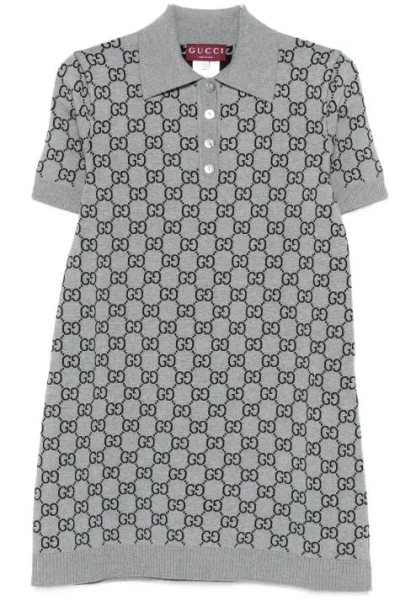 Gucci Gg Monogram Polo Reversible Mini Dress In Gray