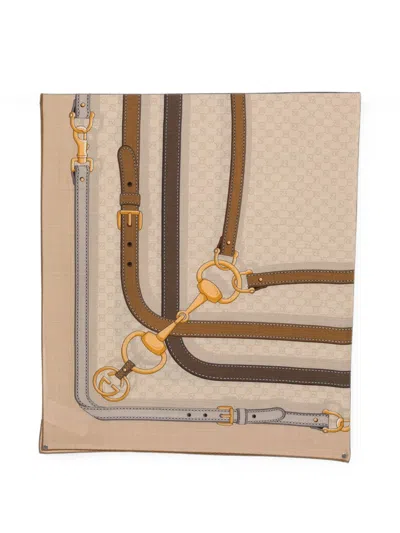 Gucci Gg Perforated Leather Scarf Beige In Brown
